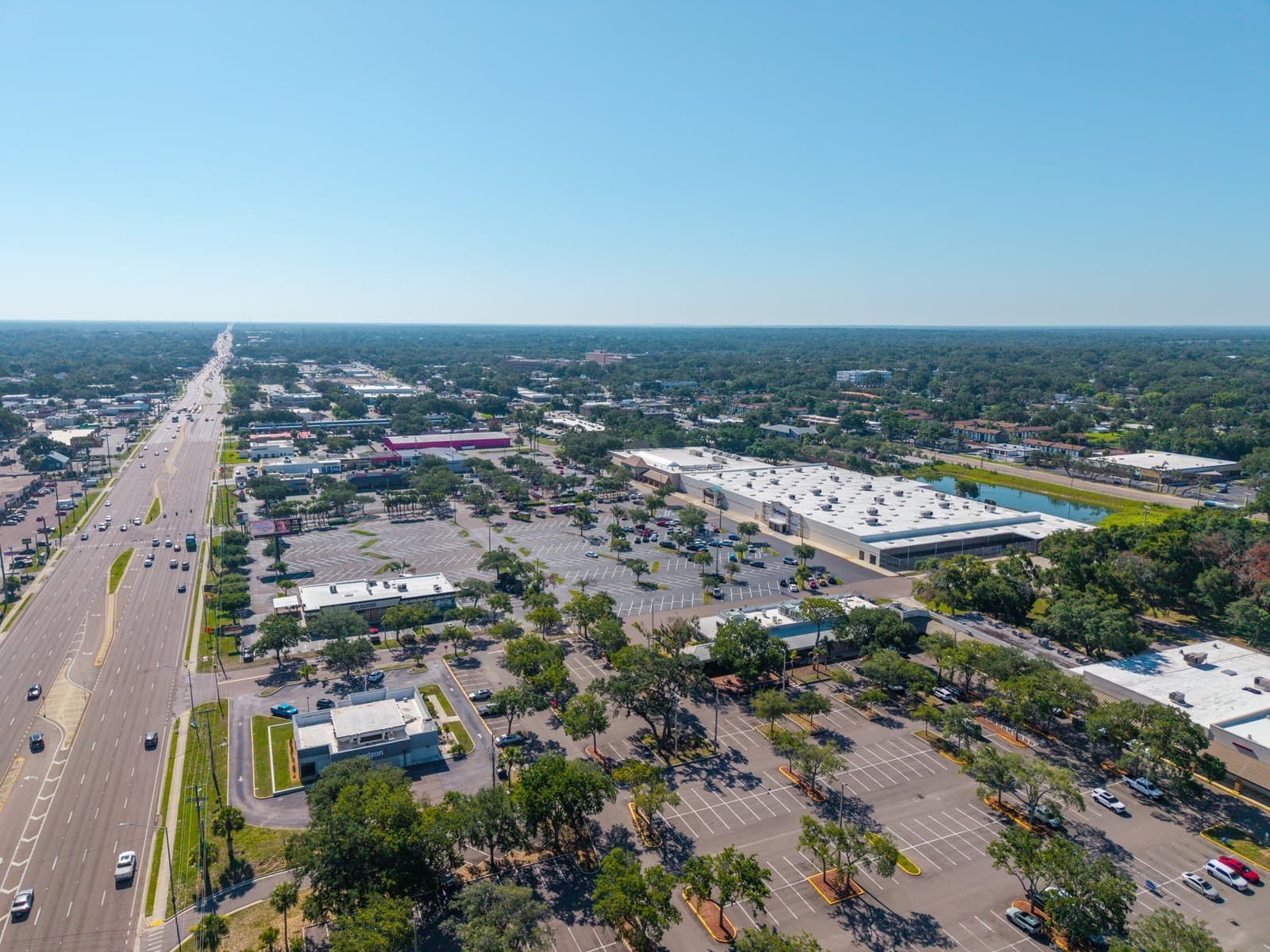 Aerial view of the plaza where Sun Bar Tanning Saloon sits on W Brandon Blvd (Hwy 60), Brandon, FL